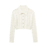 Rhinestones Cableknit Cropped Cardigan