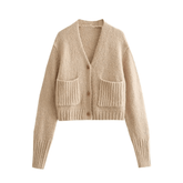 Ribbed Pockets Knitted Short Cardigan
