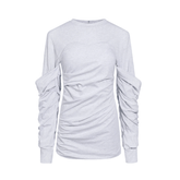 Ruched Back-Zip Long Sleeves Dress