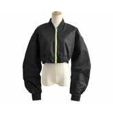 Ruched Sleeves Zip-Up Cropped Jacket