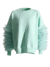 Ruffled Mesh Sleeves Knit Sweater
