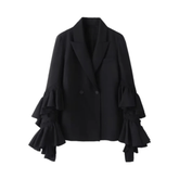 Ruffled Sleeves Double Breasted Blazer