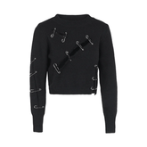Safety Pins Slashed Knit Sweater