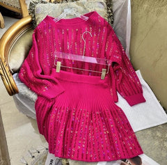 Sequined Off-Shoulder Top+Mini Skirt Set