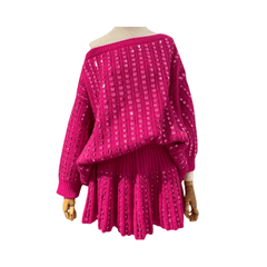 Sequined Off-Shoulder Top+Mini Skirt Set