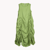 Shirred O-Neck Sleeveless Dress