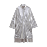 Silver Asymmetric Pleated Midi Dress