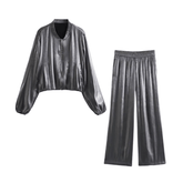 Silver Bomber Jacket + Pants Set