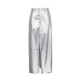 Silver High Slit Ankle Length Skirt