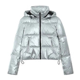 Silver Hooded Padded Cropped Jacket