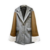 Spliced Leather Sleeves Loose Jacket