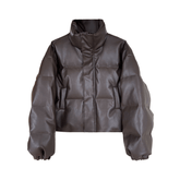 Stand Collar Vegan Leather Short Jacket