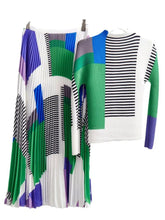 Striped Colorblock Pleated Top + Skirt
