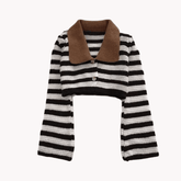 Striped Knitted Contrast Collar Jacket
