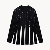 Tassel Split Hem Faux Pearls Sweater