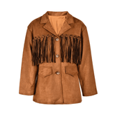 Tasseled Button Down Patchwork Blazer