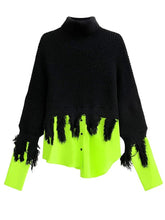 Tasseled Spliced Turtleneck Knit Sweater