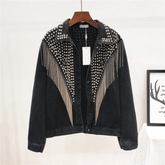 Tassels and Rivets Embellished Denim Jacket
