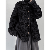 Textured Floral Decorative Buttons Jacket