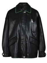 Topstitched Collar Vegan Leather Jacket