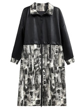 Torn Print Faux Leather Denim Long