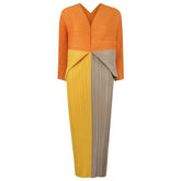 Tricolor Batwing Sleeve Plisse Dress