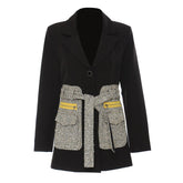 Tweed Patchwork Belted Blazer
