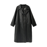 Vegan Leather Double-Breasted Trench Coat