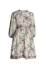 Floral Three Quarter Sleeve Tunic Spliced Lace Up Dress