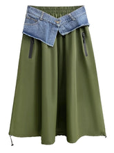Washed Denim Waist Wrapped Skirt