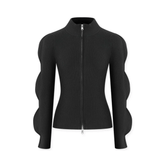 Wavy Sleeves Turtleneck Zip-Up Sweater