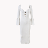 White Knitted Bell Sleeves Dress
