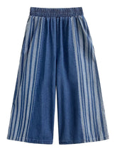 White Stripes Denim Wide Leg Pants