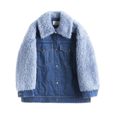 Wool Collar Sleeves Denim Jacket