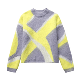 Yellow Gray Knitted Short Sweater
