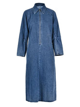 Zip-Up Mid-Calf Denim Dress