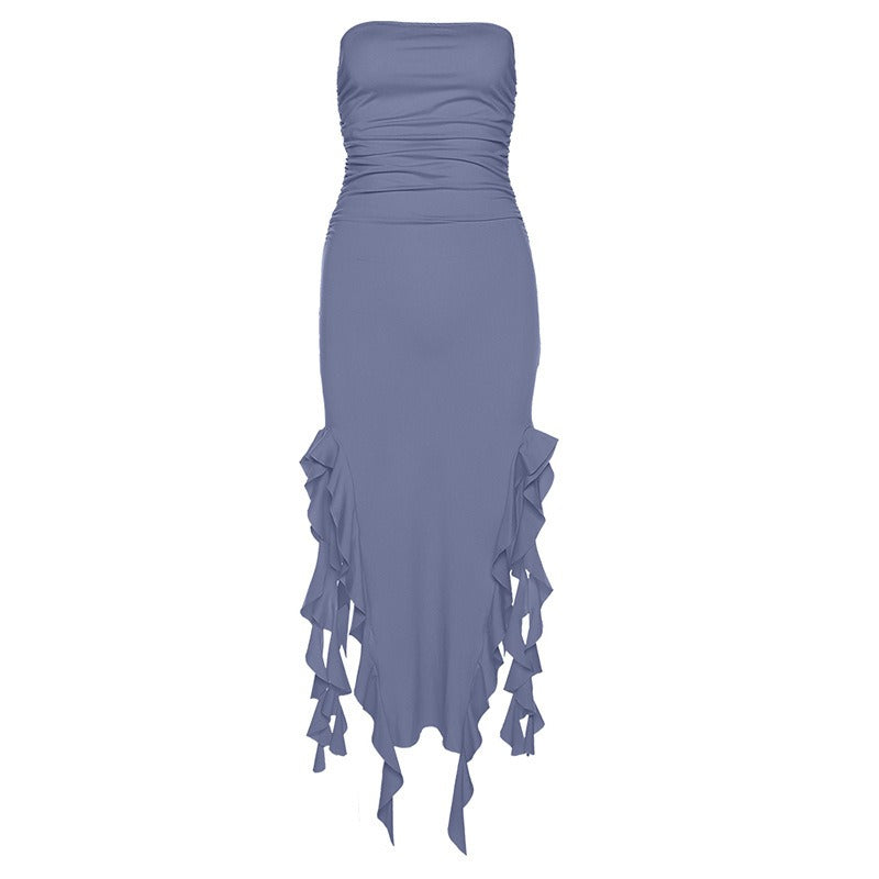 Midi Ruffled Split Tube Bodycon