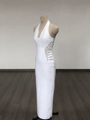 Hot Diamond V-Neck Long Slit Bandage Dress