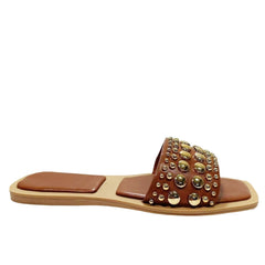 Rivet Strappy Square Toe Flat Sandals