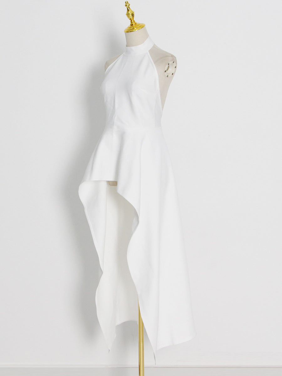 Halter Neck Sleeveless Irregular Top + Pleated Skirt Set