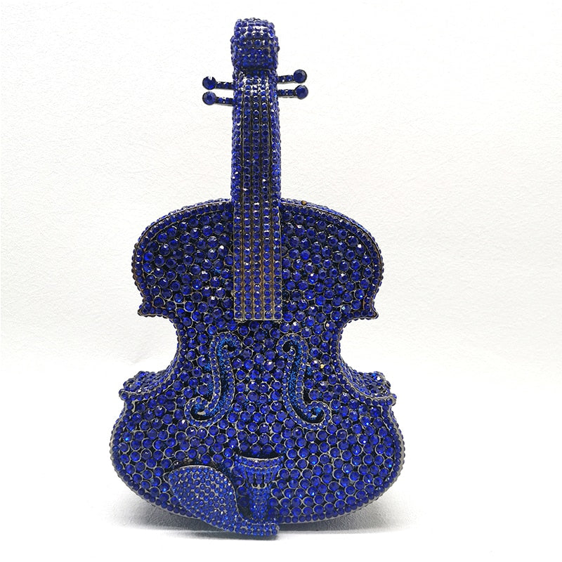 Violin-Shape Rhinestone Clutch Bag