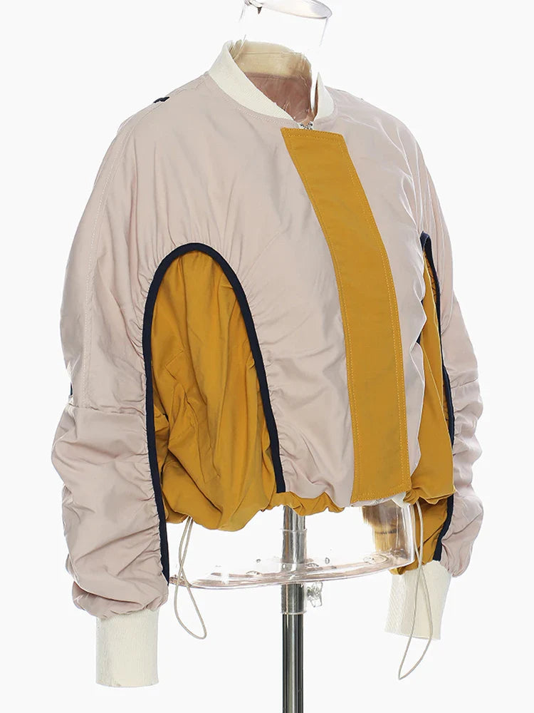 Contrast Drawstring Oversized Bomber Jacket