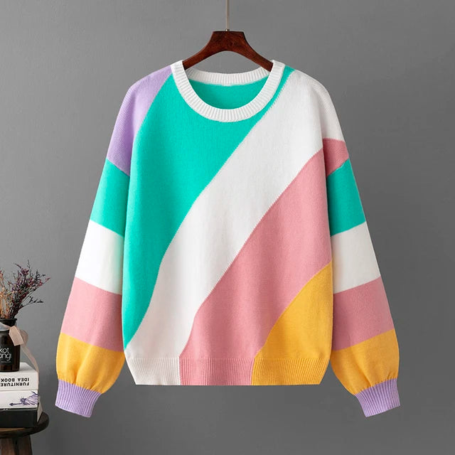 Multicolor Diagonal Stripes Knit Sweater