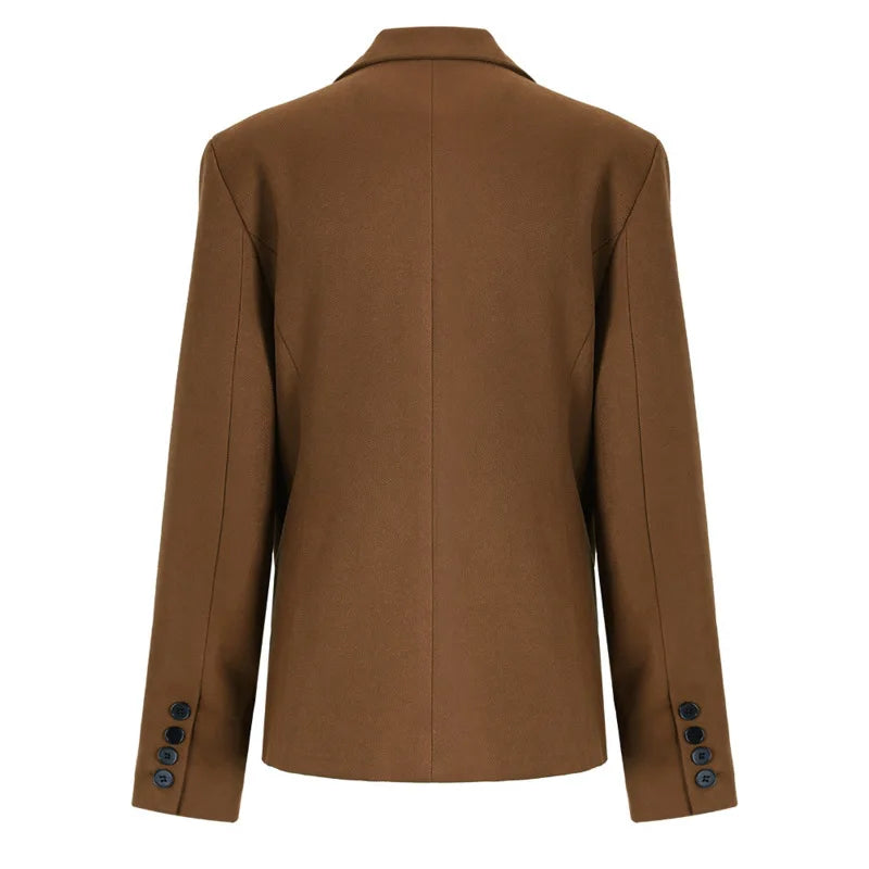 Brown Panelled Double Breasted Pleated Blazer