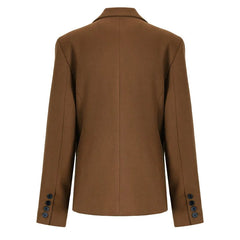 Brown Panelled Double Breasted Pleated Blazer