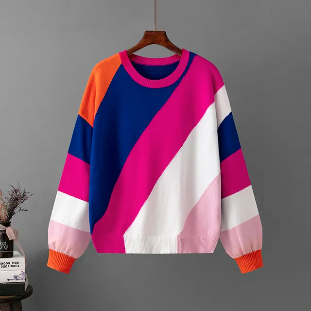 Multicolor Diagonal Stripes Knit Sweater
