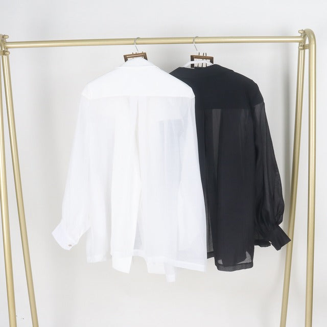 Solid Belted Pleated Loose Blouse