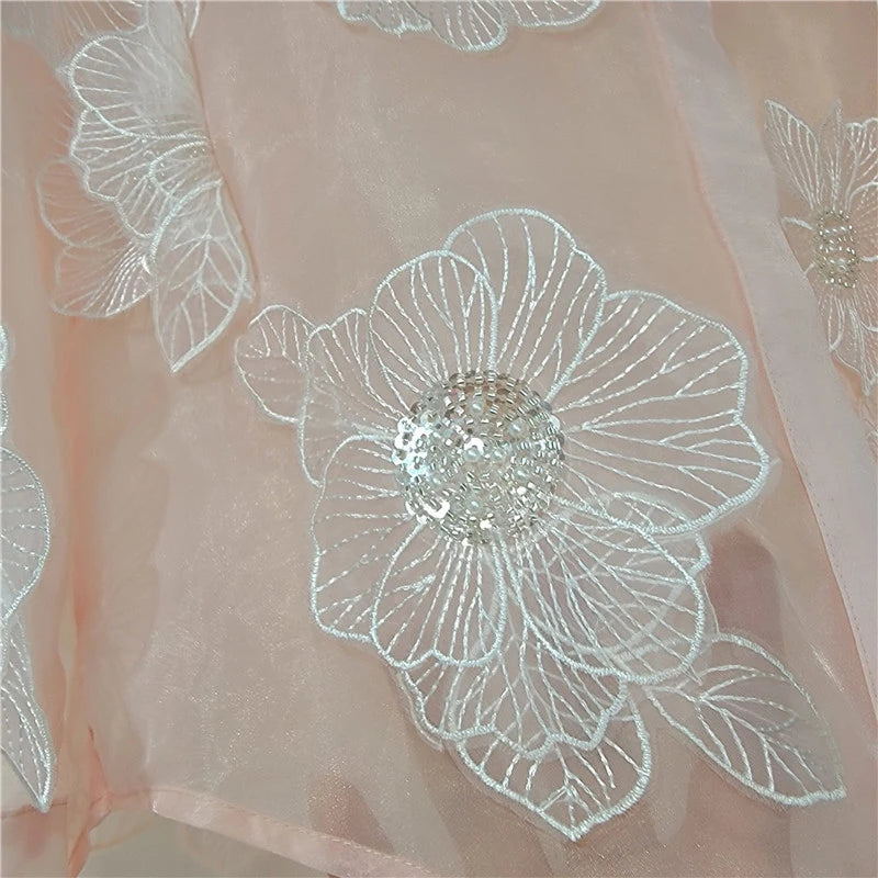 Sequined 3D Flower Micro Transparent Thin Blouse