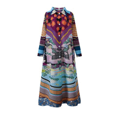 Casual Retro Print Long Sleeve Collar Midi Cardigan