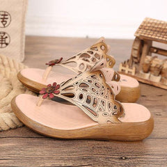 Women Casual Leather Shoes Beige Portable Slippers